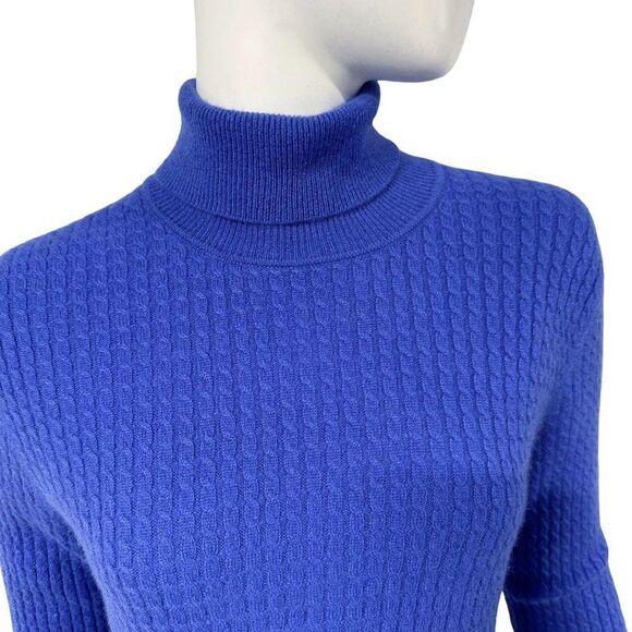 Iris Singer Purple Cable Knit Pure Cashmere Turtleneck Sweater Size L Large - Picture 2 of 6